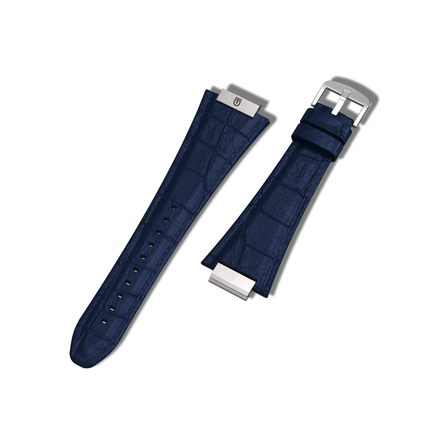 Apple Watch Strap Silver Navy ML - Leather