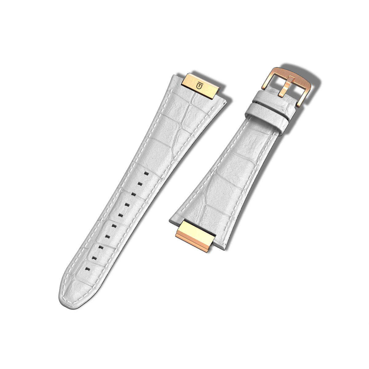 White Leather Apple Watch band with Rose Gold Buckle Quantum Leather Apple Watch Band - Beige – Svenion main image 2