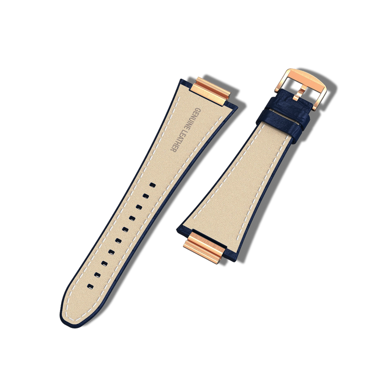 Apple Watch Strap Rose Gold Navy ML - Leather