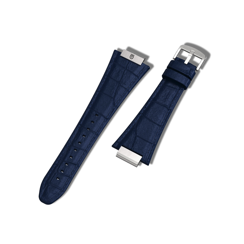 Apple Watch Strap Silver Navy ML - Leather