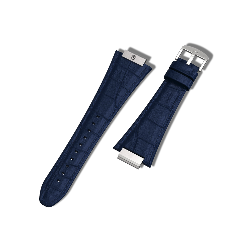 Apple Watch Strap Silver Navy ML Leather
