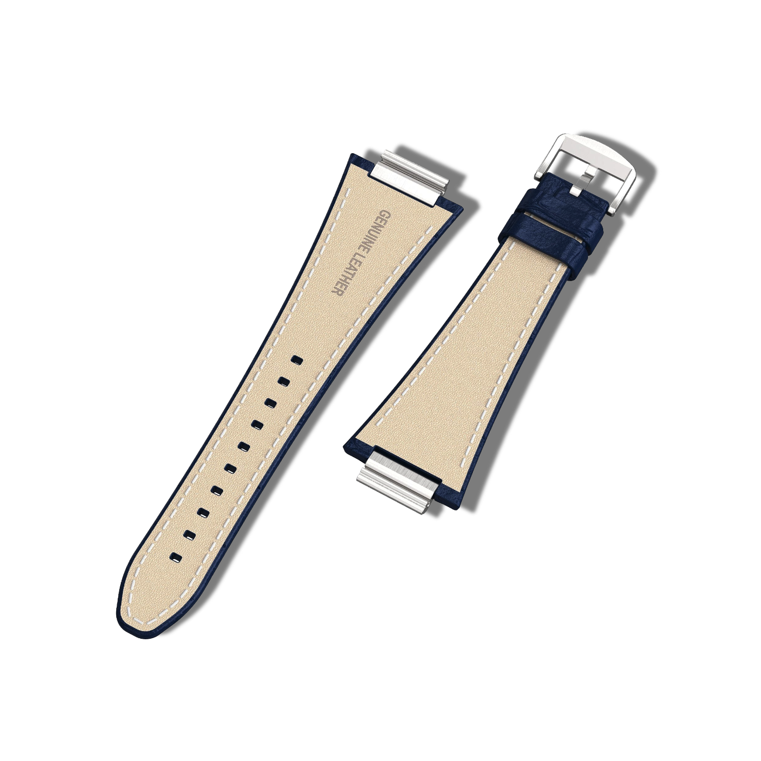 Apple Watch Strap Silver Navy ML - Leather