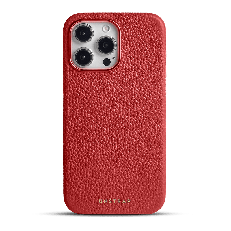 Red Case Pebbled Leather MagSafe iPhone Case - Red
